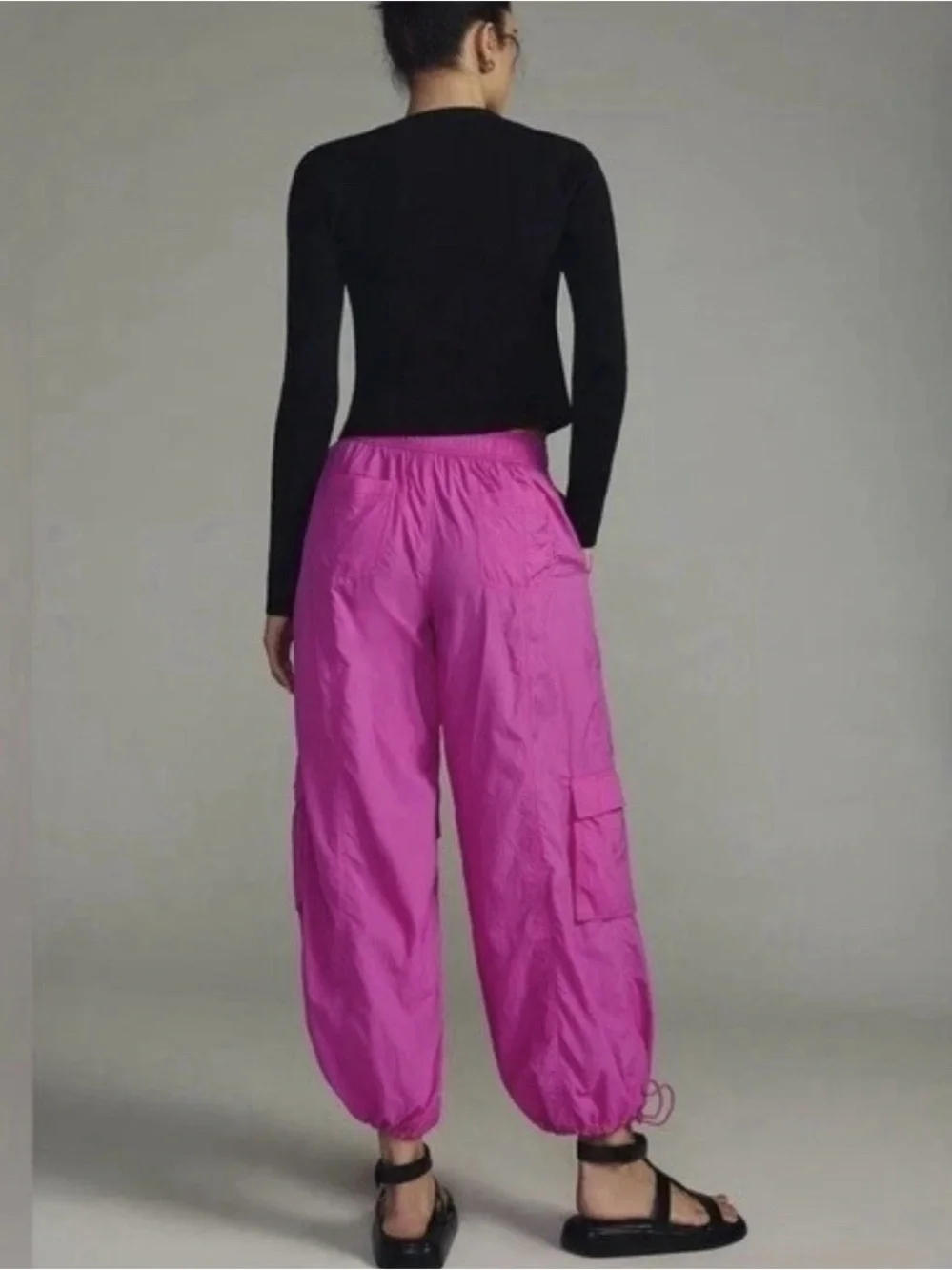 High-Rise Wide-Leg Cargo Pants in Bright Pink - Picture 3 of 11